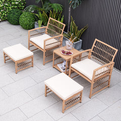 5 Piece Patio Wicker Sofa Set with Seat and Back Cushions