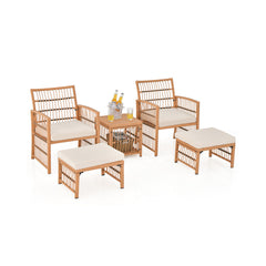 5 Piece Patio Wicker Sofa Set with Seat and Back Cushions