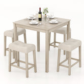 5 Pieces Bar Table Set with Square Table and 4 Padded Stools
