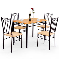 5 Pieces Dining Set Wooden Table and 4 Cushioned Chairs