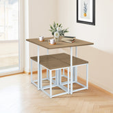 5 Pieces Metal Frame Dining Set with Compact Dining Table and 4 Stools