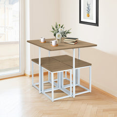 5 Pieces Metal Frame Dining Set with Compact Dining Table and 4 Stools