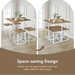 5 Pieces Metal Frame Dining Set with Compact Dining Table and 4 Stools