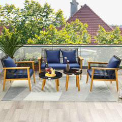 5 Piece Outdoor Conversation Set with 2 Coffee Tables for Backyard Poolside