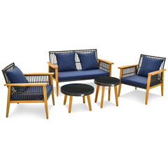 5 Piece Outdoor Conversation Set with 2 Coffee Tables for Backyard Poolside
