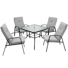 5 Pieces Outdoor Dining Set with 4 Stackable Chair and High-Back Cushions