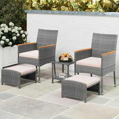 5 Pieces Patio Conversation Set with Soft Cushions and Ottomans