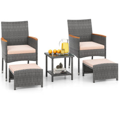 5 Pieces Patio Conversation Set with Soft Cushions and Ottomans