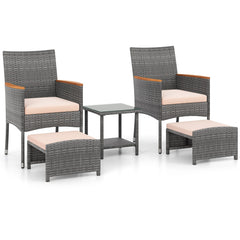 5 Pieces Patio Conversation Set with Soft Cushions and Ottomans