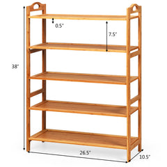 5 Tier Bamboo Shoe Rack with Two Rounded Handle for 15 Pairs