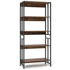 5-Tier Bookshelf with Adjustable and Tiltable Shelves