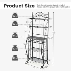 5-Tier Metal Kitchen Baker's Rack with 5 Wine Bottles Rack