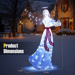 5 ft Christmas Lighted Angel with Harp and 120 Cold White LED Lights