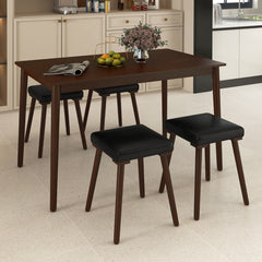 5 Piece Dining Table Set for 4 with 4 Upholstered Stools and Rubber Wood Legs