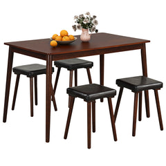 5 Piece Dining Table Set for 4 with 4 Upholstered Stools and Rubber Wood Legs