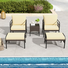 5 Piece Patio Conversation Set with 2 Ottomans and Coffee Table
