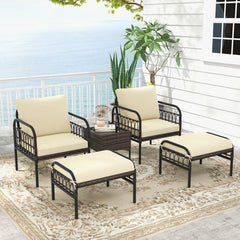 5 Piece Patio Conversation Set with 2 Ottomans and Coffee Table