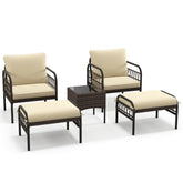 5 Piece Patio Conversation Set with 2 Ottomans and Coffee Table