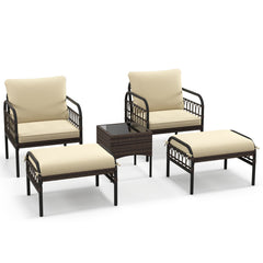 5 Piece Patio Conversation Set with 2 Ottomans and Coffee Table