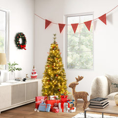 5/6/7/8/9 FT Pre-Lit Artificial Hinged Slim Pencil Christmas Tree