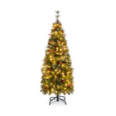 5/6/7/8/9 FT Pre-Lit Artificial Hinged Slim Pencil Christmas Tree
