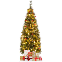 5/6/7/8/9 FT Pre-Lit Artificial Hinged Slim Pencil Christmas Tree