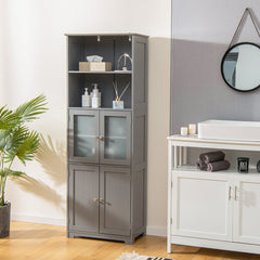 6-Tier Freestanding Bathroom Cabinet with 2 Open Compartments and Adjustable Shelves