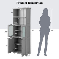6-Tier Freestanding Bathroom Cabinet with 2 Open Compartments and Adjustable Shelves
