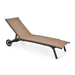6-Poisition Adjustable Outdoor Chaise Recliner with Wheels