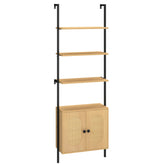72.5 Inch 6-Tier Wall Mounted Ladder Bookshelf with Rattan Cabinet