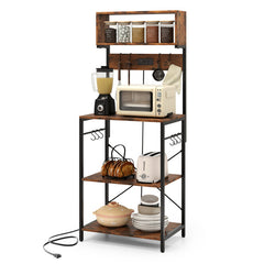 60 Inch Tall Microwave Stand with Open Shelves 10 Hanging Hooks