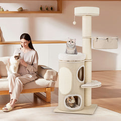 61 Inches Cat Tree for Indoor Cats with 2-stoery Condo and Top Perch