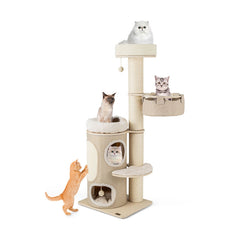 61 Inches Cat Tree for Indoor Cats with 2-stoery Condo and Top Perch