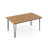 63/86.5 Inch Rectangular Outdoor Dining Table with Acacia Wood Tabletop and Umbrella Hole