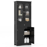 63 Inch Tall Bathroom Storage Cabinet with 2 Glass Doors and Adjustable Shelves Drawer