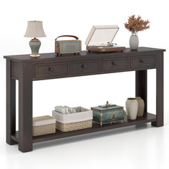 63 Inches Farmhouse Entryway Table with 4 Storage Drawers and Open Shelf