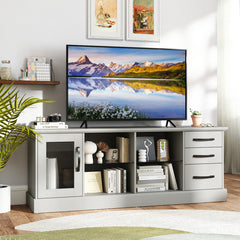 63 Inches Media Console Table with 3 Drawers and 2 Glass Shelves