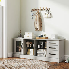 63 Inches Media Console Table with 3 Drawers and 2 Glass Shelves