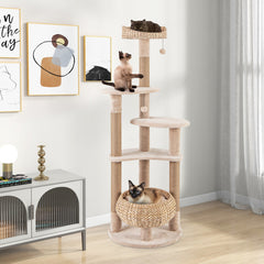 59 Inches Cat Tree with Perch and Soft Hammock for Indoor Cats