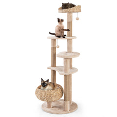 59 Inches Cat Tree with Perch and Soft Hammock for Indoor Cats