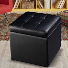16 Inch Ottoman Pouffe with Hinge Top for Storage