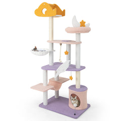 66 Inch Cute Cat Tree Cats Multi-level Tall Cat Tower with Sisal Covered Scratching Posts