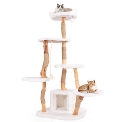 66 Inch Tall Solid Wood Cat Tree Modern Wooden Cat Tower with Perch
