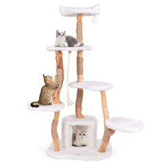 66 Inch Tall Solid Wood Cat Tree Modern Wooden Cat Tower with Perch
