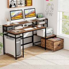 67 Inch Computer Desk with Monitor Stand & File Drawer