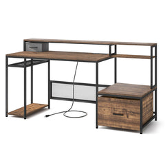 67 Inch Computer Desk with Monitor Stand & File Drawer