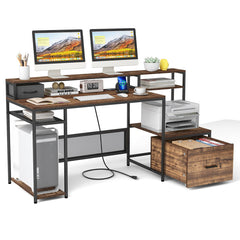 67 Inch Computer Desk with Monitor Stand & File Drawer