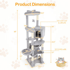 69 Inch Multi-level Cat Tree with Top Perch and Cozy Condo