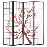 6 Feet Folding Decorative Oriental Privacy Screen with Plum Blossom Design