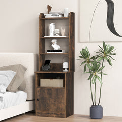 6-Tier Bookshelf Nightstand with Charging Station and Cabinet